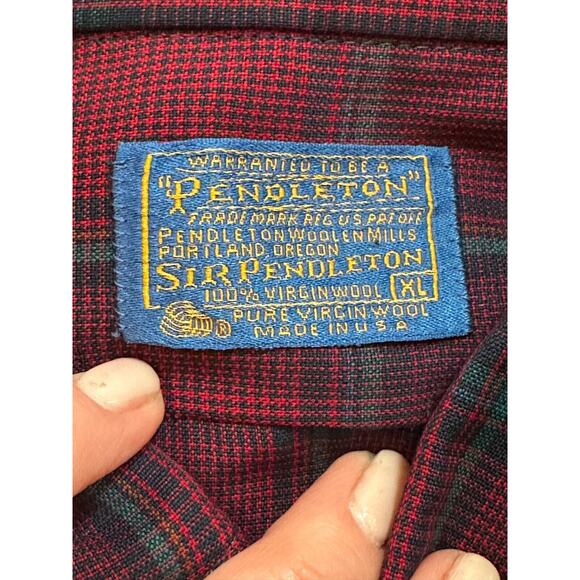 VTG Sir Pendleton Fireside Shirt Mens XL Red Wool Plaid Made USA 60s 70s - Picture 7 of 7
